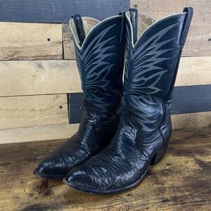 Dan Post Blue Iguana Exotic Lizard Pointed Toe Leather Cowboy Boots Men's 13D